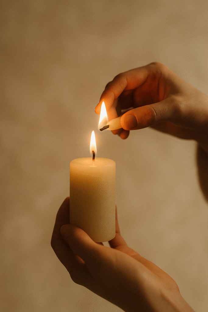 One candle lighting another, symbolizing how finding your life purpose can inspire others.