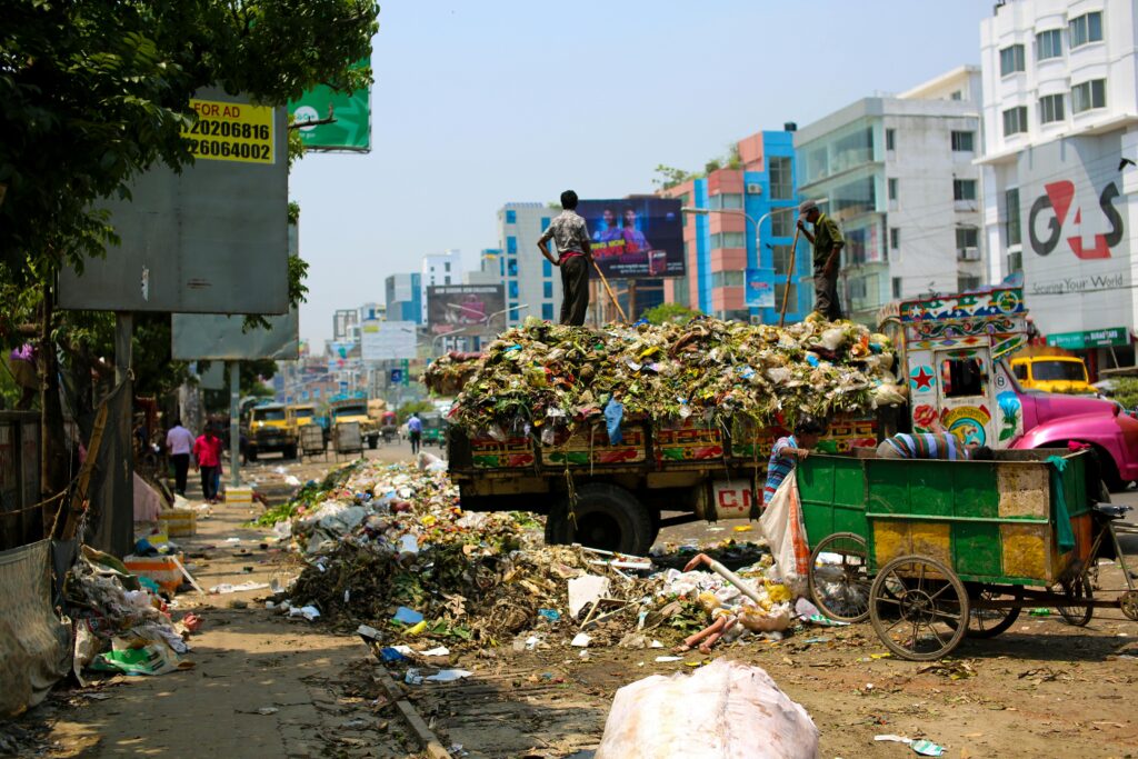 Garbage piled on an urban Indian street showing the lack of civic sense in India